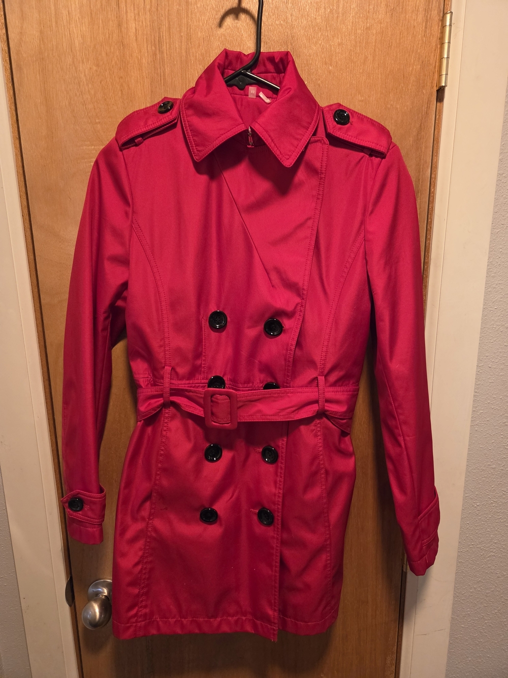 Calvin Klein Bright Red Double-Breasted Trench Coat with Belt